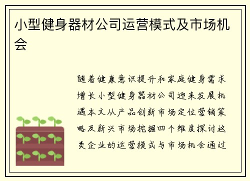 小型健身器材公司运营模式及市场机会